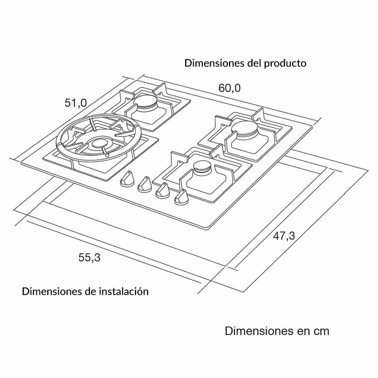 Estufa de Empotrar SI 60 cm Acero a Gas de 4 Puestos - Electrodomesticos | Bylmo