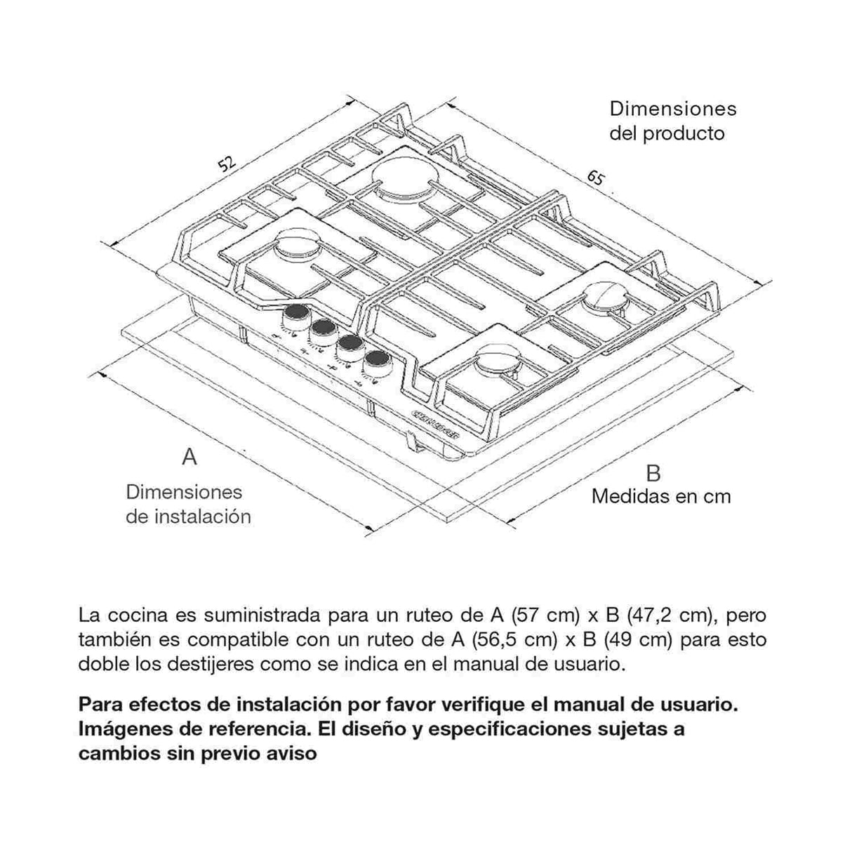 Estufa de Empotrar SQ AE 65 cm Negro a Gas de 4 Puestos - Electrodomesticos | Bylmo