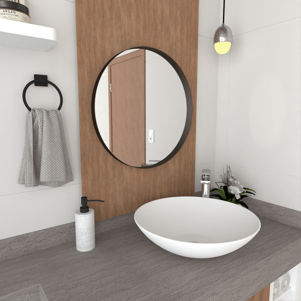 Espejo de Baño Áaron Negro 63x63cm Redondo y con Marco Metalico - Espejos de Baño | Bylmo
