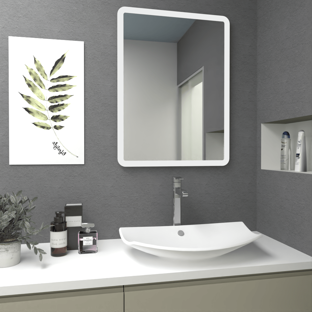 Espejo de Baño Arezzo Plateado 60x80cm Rectangular con Sandblasting - Espejos de Baño | Bylmo