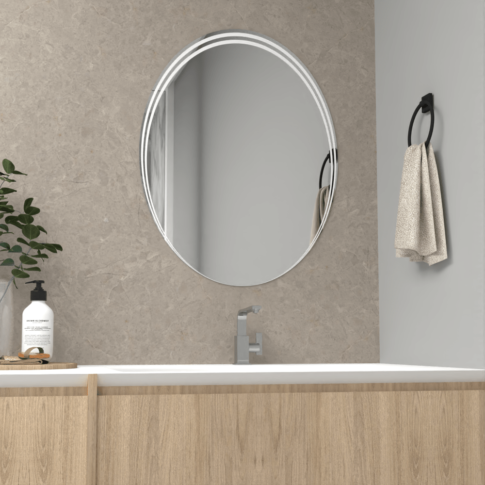 Espejo de Baño Zahara Plateado 55x70cm Redondo - Espejos de Baño | Bylmo