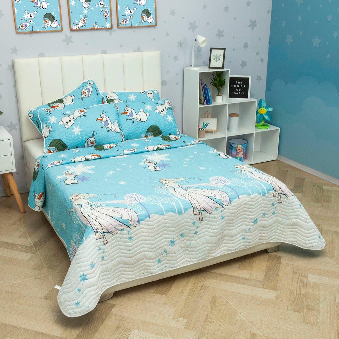 Cubrelecho Español Infantil Azul Claro para Cama Doble 140 X 190 Cm Doble Faz de Frozen - Ropa de Cama | Bylmo