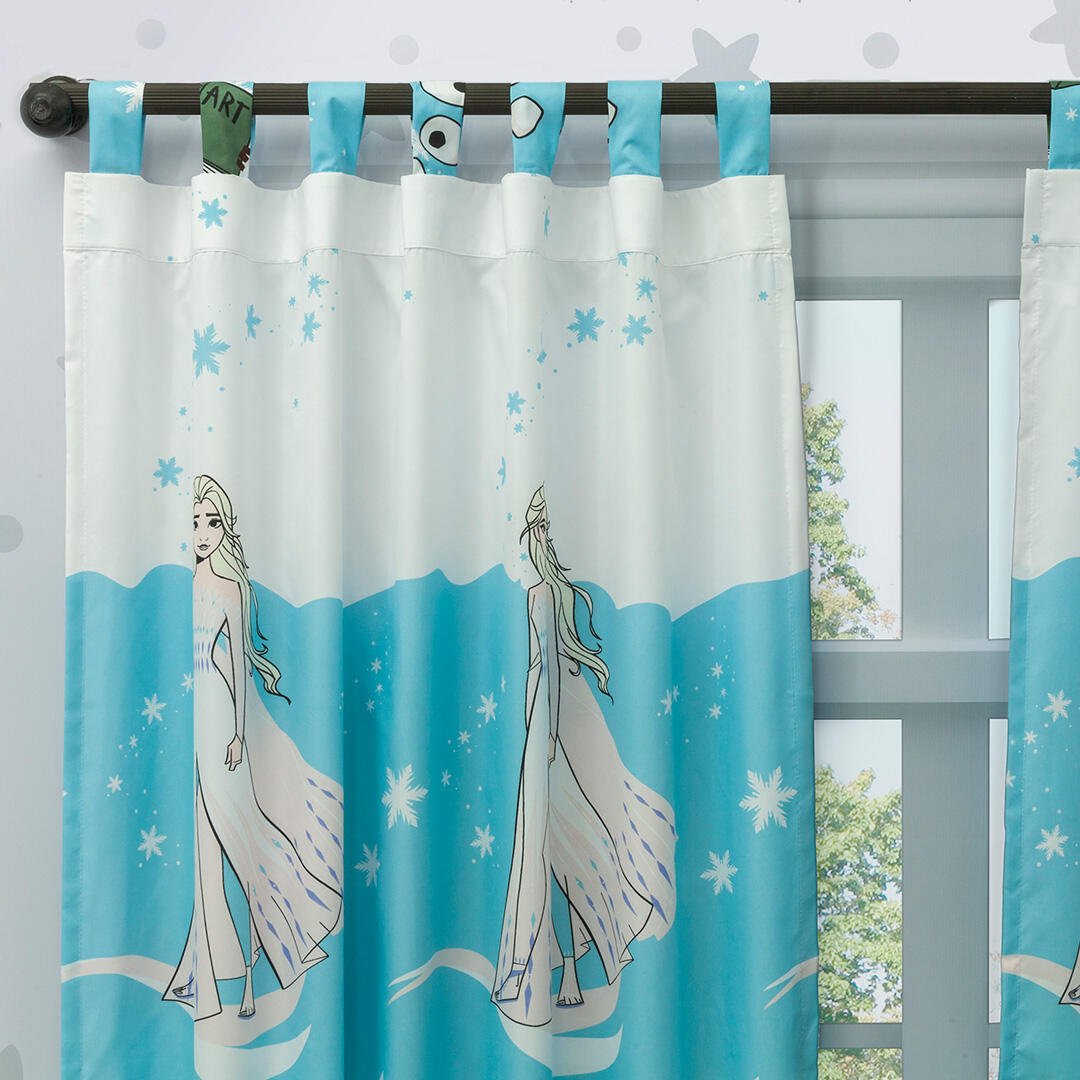 Combo Juego de Sabanas y Cortina Infantil Azul y Blanco Semidoble 120 X 190 Cm de Frozen - Ropa de Cama | Bylmo