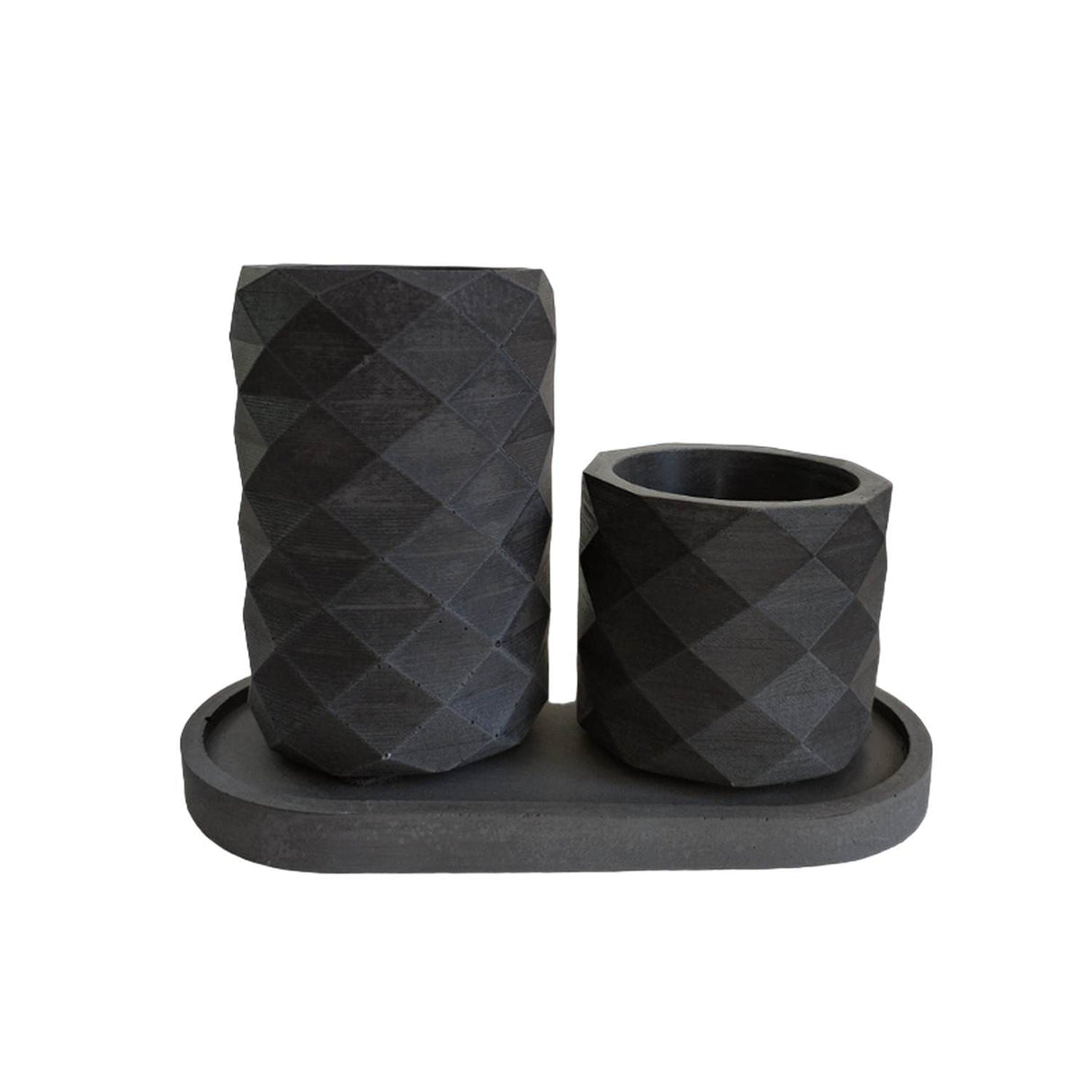 Combo Vaso Porta Cepillos DecoBath Gris Oscuro 18 cm con Maceta y Bandeja - Muebles para Baño | Bylmo