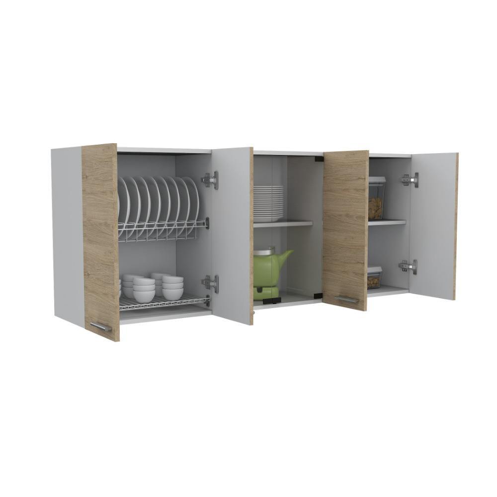 Mueble Superior de Cocina Rovere y Blanco 150x60cm con Seis Puertas con Locero - Cocinas | Bylmo