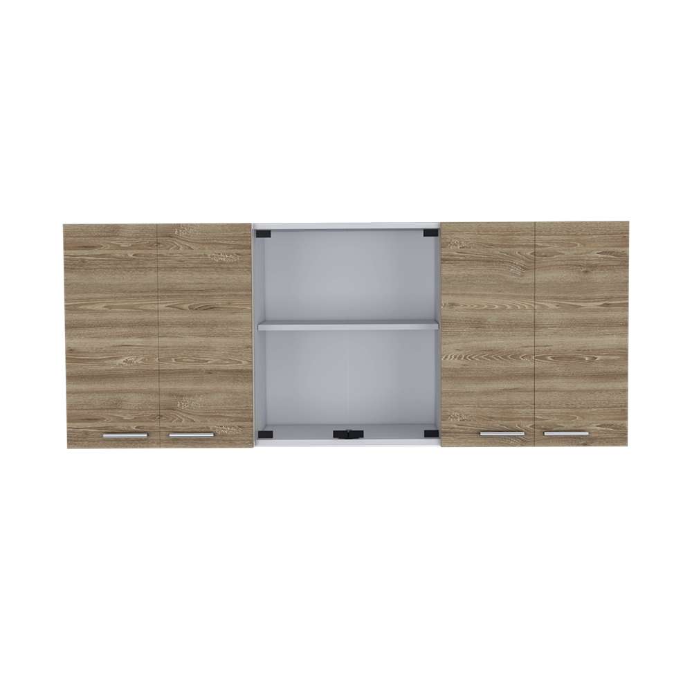 Mueble Superior de Cocina Miel y Blanco 150x60cm con Seis Puertas con Locero - Cocinas | Bylmo