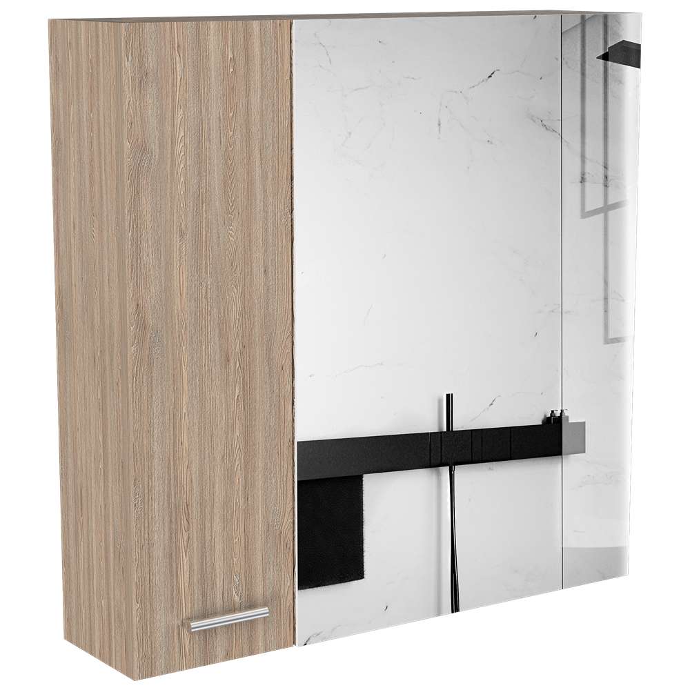 Gabinete de Baño Barcelona Miel 60x60cm Cuadrado con Espejo y con Dos Entrepaños - Gabinetes | Bylmo