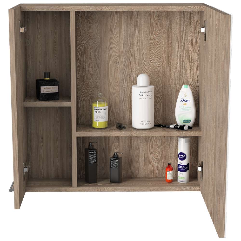 Gabinete de Baño Barcelona Miel 60x60cm Cuadrado con Espejo y con Dos Entrepaños - Gabinetes | Bylmo