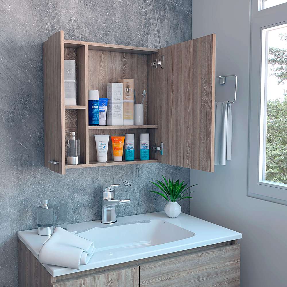 Gabinete de Baño Barcelona Miel 60x60cm Cuadrado con Espejo y con Dos Entrepaños - Gabinetes | Bylmo