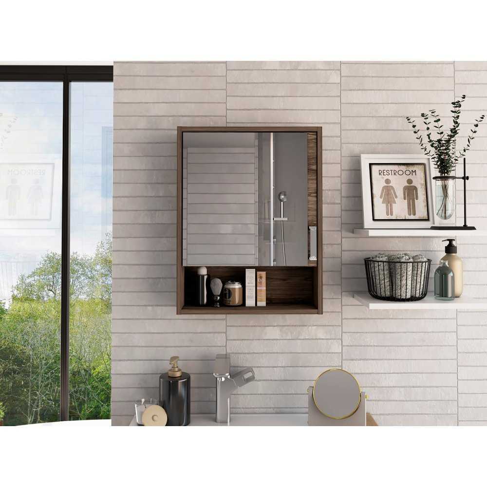 Gabinete de Baño Eco Coñac 46.5x60cm Cuadrado con Espejo y con Dos Entrepaños - Gabinetes | Bylmo