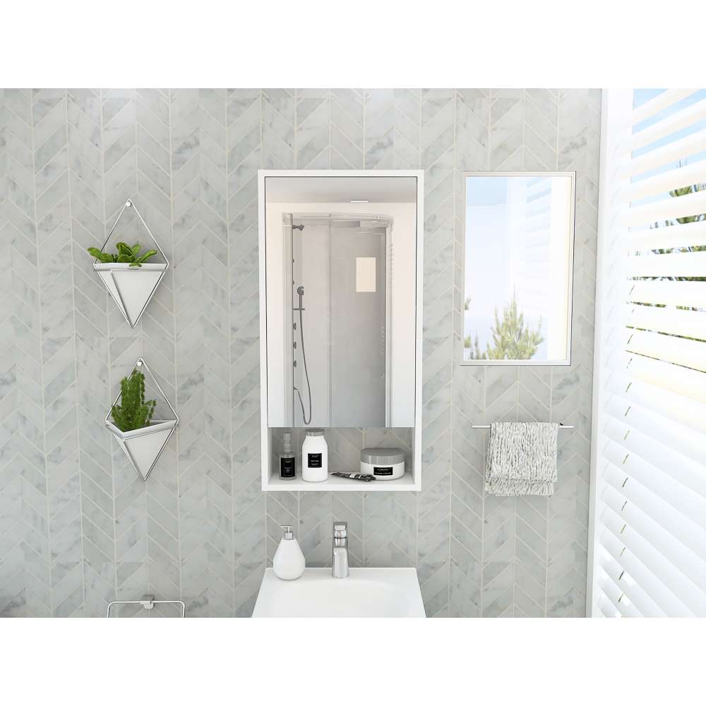 Gabinete de Baño Mariana Blanco 45.5x90cm Rectangular con Espejo y con Dos Entrepaños - Gabinetes | Bylmo