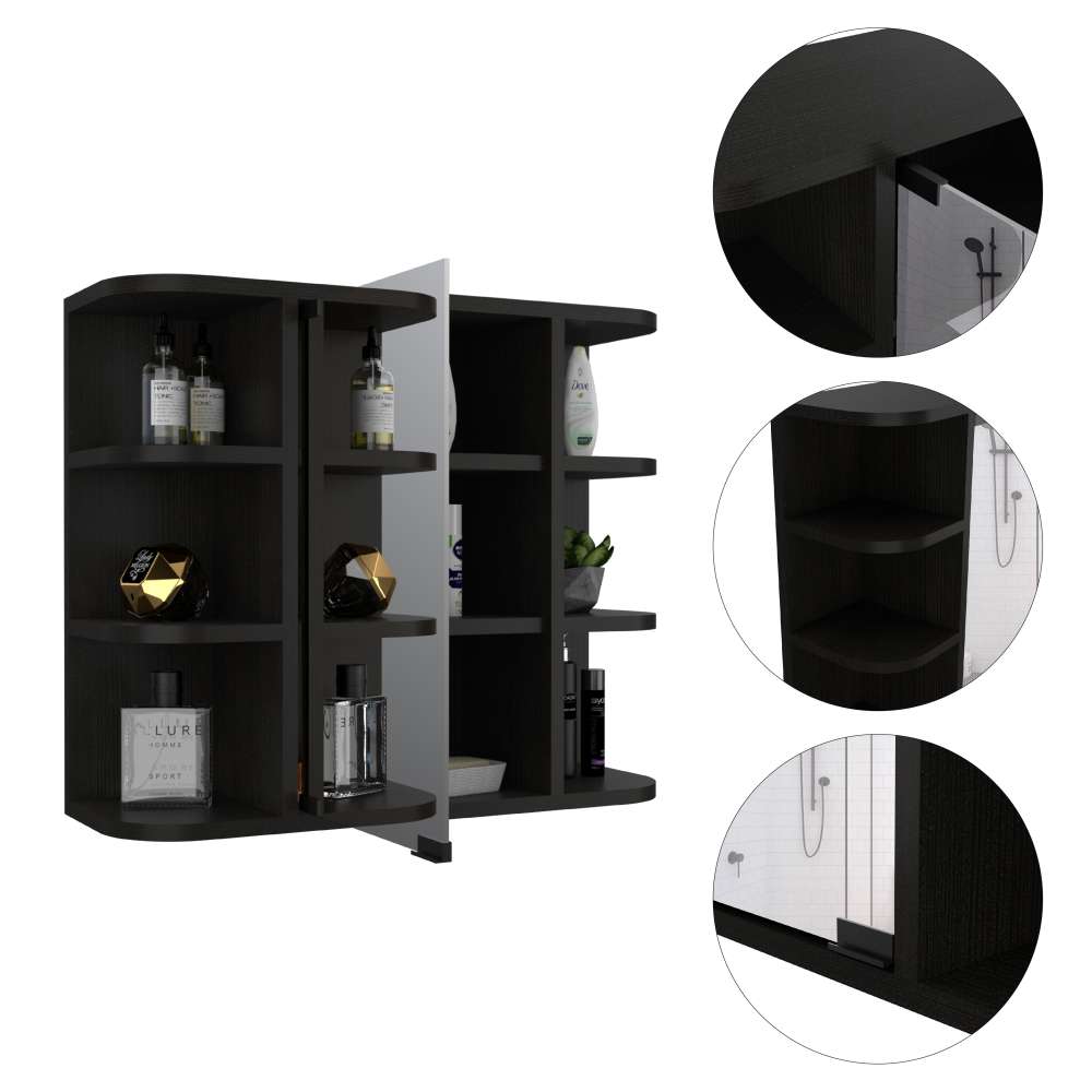 Gabinete de Baño Milan Wengue 60x50cm Cuadrado con Espejo y con Cuatro Entrepaños - Gabinetes | Bylmo