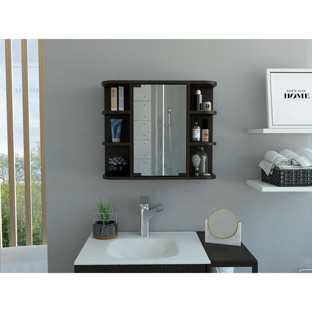 Gabinete de Baño Milan Wengue 60x50cm Cuadrado con Espejo y con Cuatro Entrepaños - Gabinetes | Bylmo