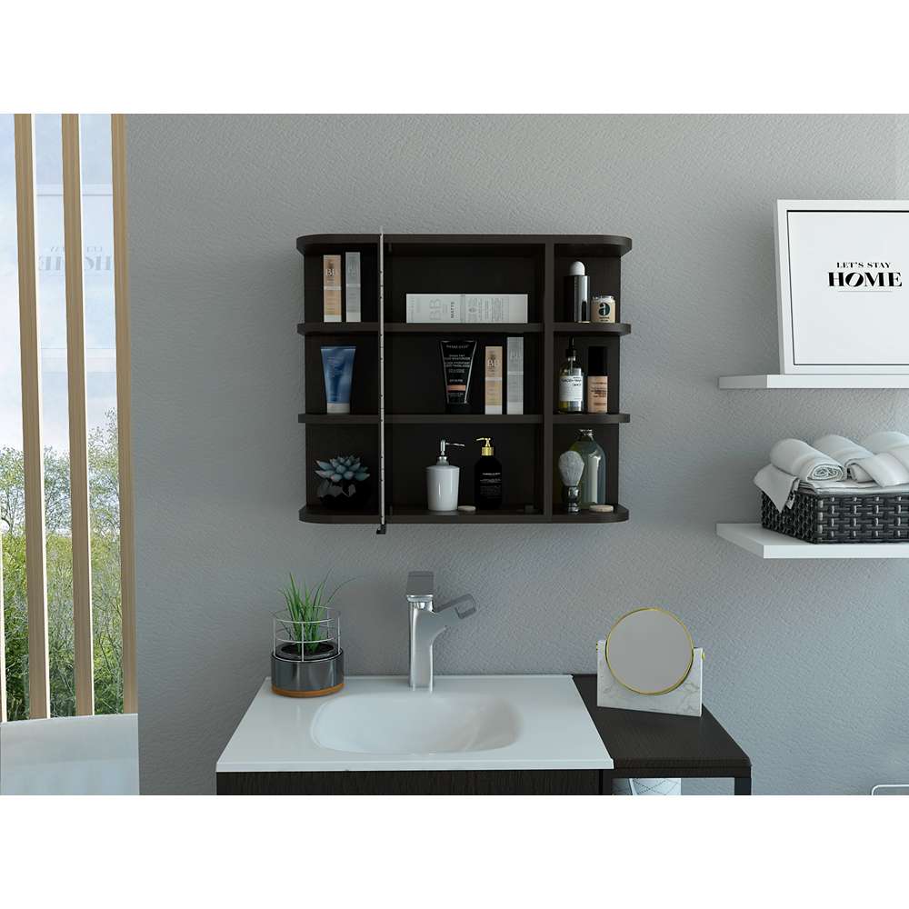 Gabinete de Baño Milan Wengue 60x50cm Cuadrado con Espejo y con Cuatro Entrepaños - Gabinetes | Bylmo