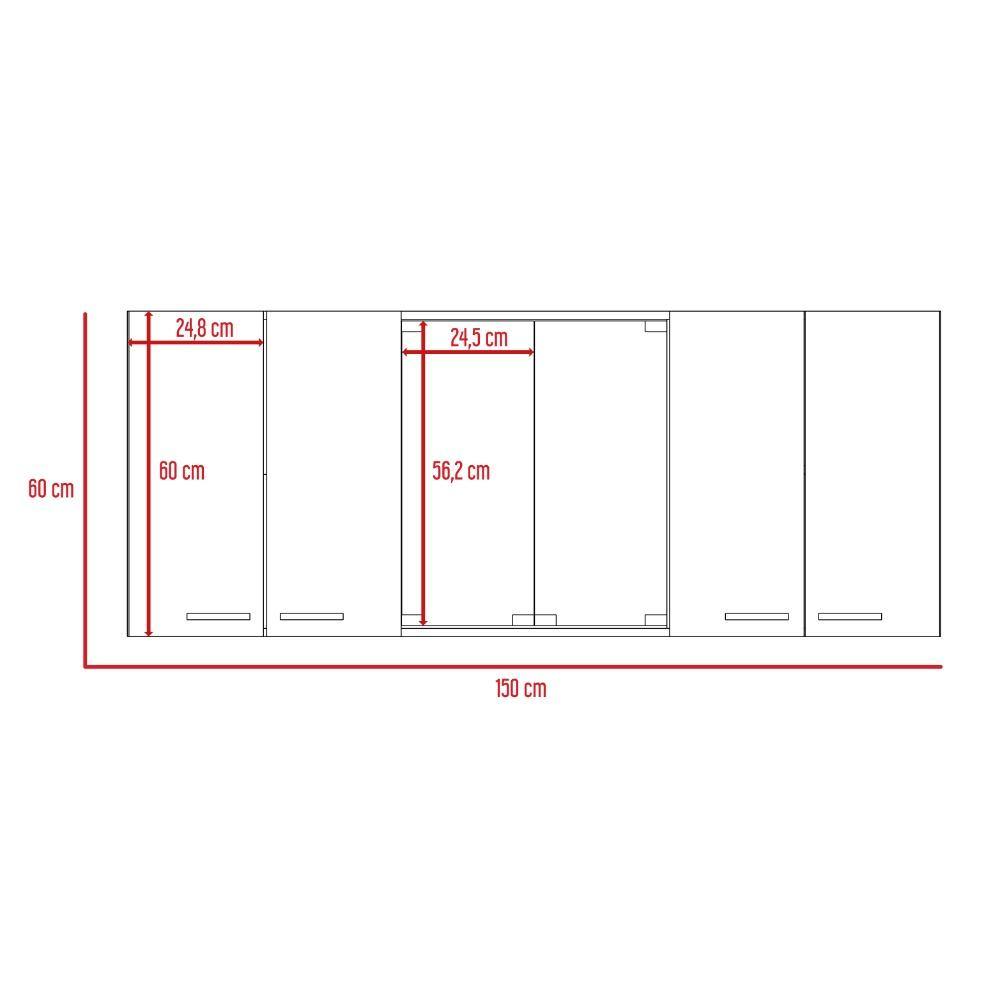 Mueble Superior de Cocina Rovere y Blanco 150x60cm con Seis Puertas con Locero - Cocinas | Bylmo