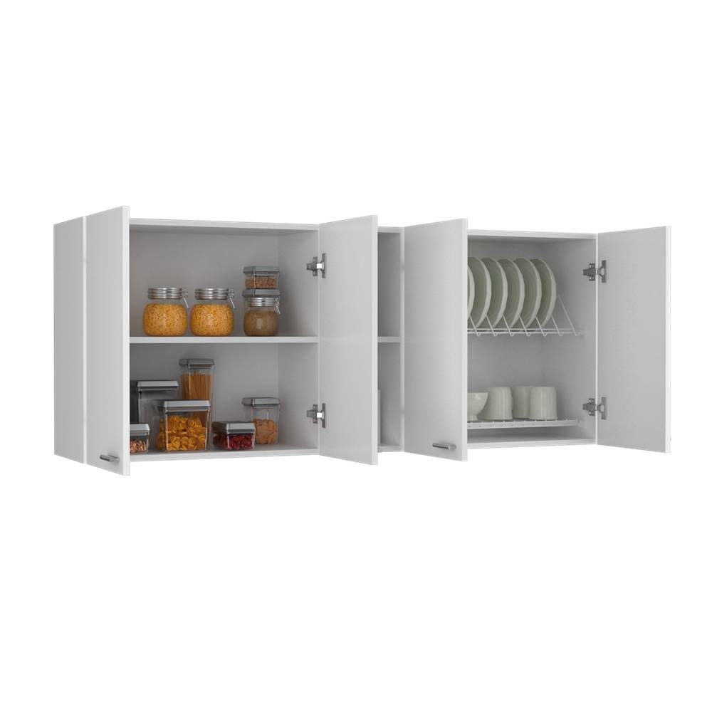 Mueble Superior de Cocina Portofino Blanco 150x60cm con Dos Entrepaños y con Cuatro Puertas - Cocinas | Bylmo