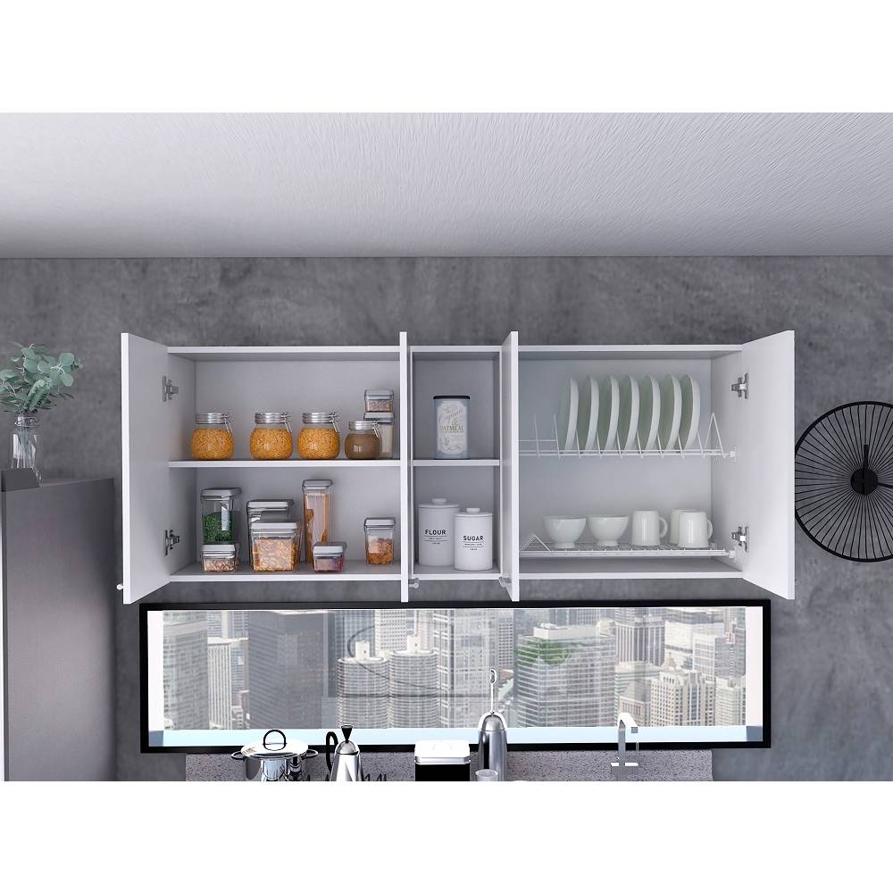 Mueble Superior de Cocina Portofino Blanco 150x60cm con Dos Entrepaños y con Cuatro Puertas - Cocinas | Bylmo