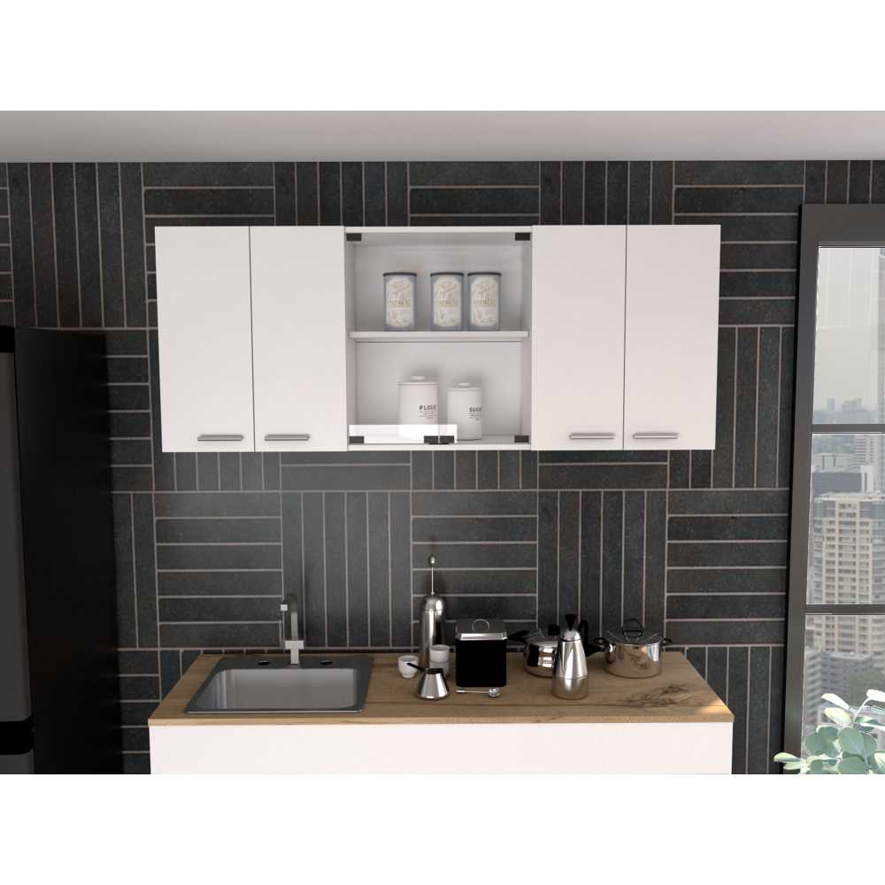Mueble Superior de Cocina Blanco 150x60cm con Dos Entrepaños y con Seis Puertas - Cocinas | Bylmo