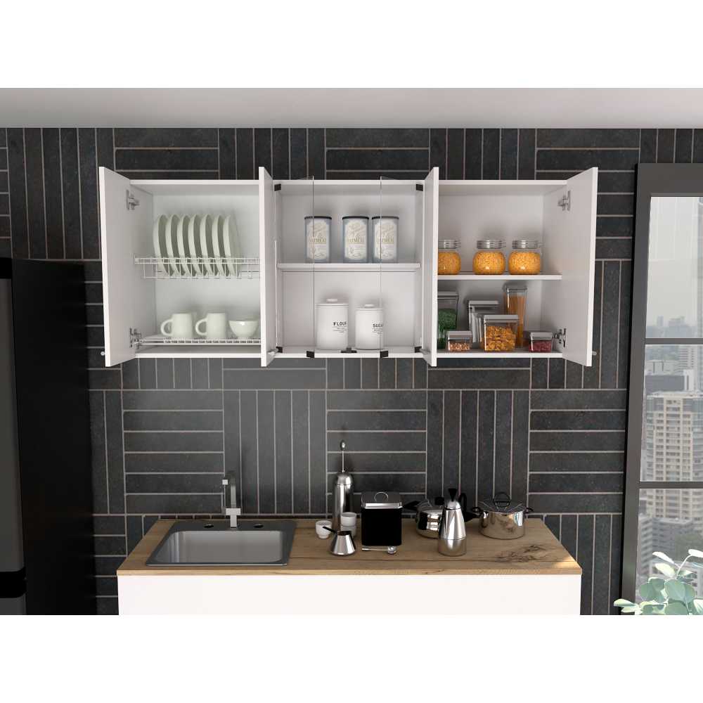 Mueble Superior de Cocina Blanco 150x60cm con Dos Entrepaños y con Seis Puertas - Cocinas | Bylmo