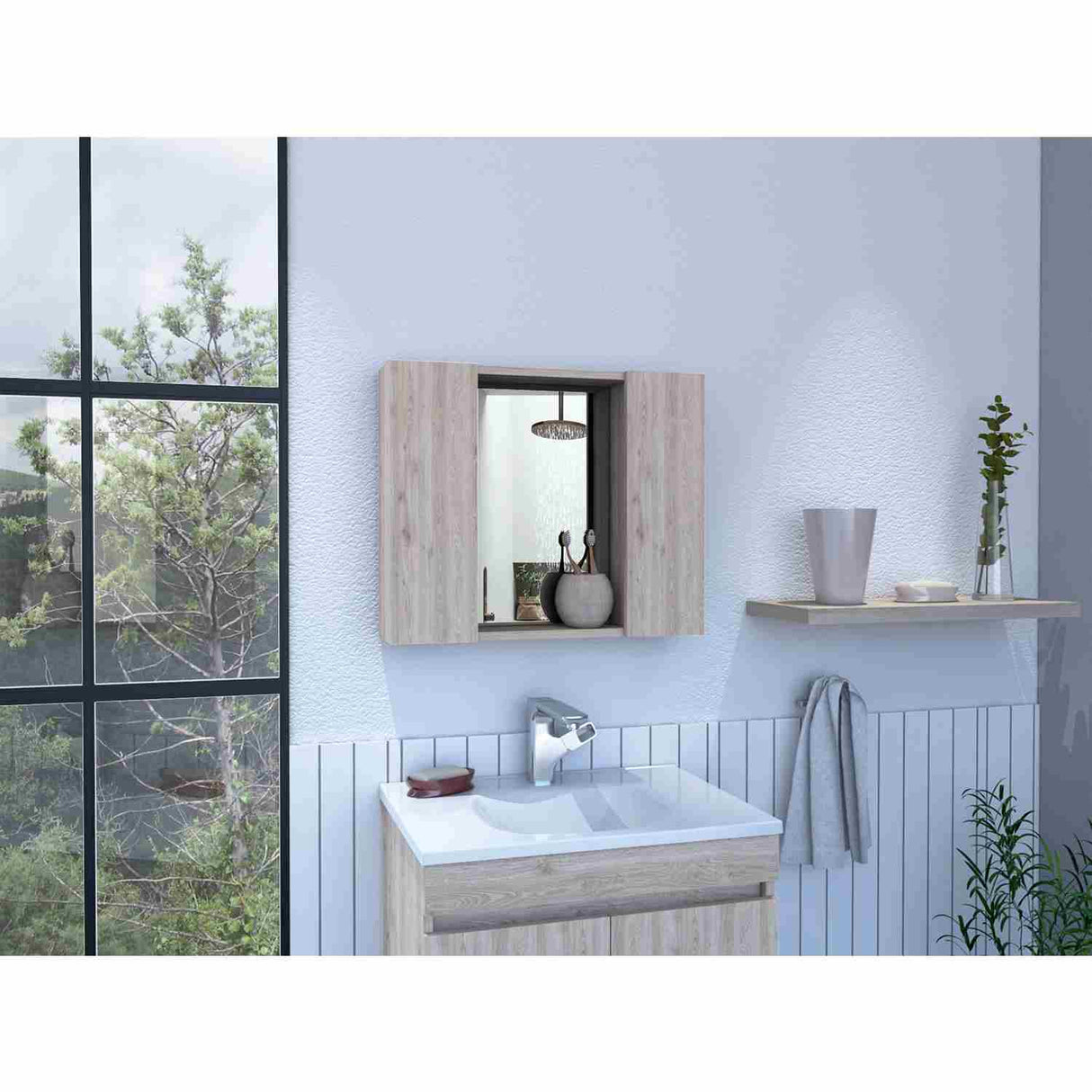 Gabinete de Baño Artemisa Ceniza 60x50cm Cuadrado con Espejo y con Cuatro Entrepaños - Gabinetes de Baño | Bylmo