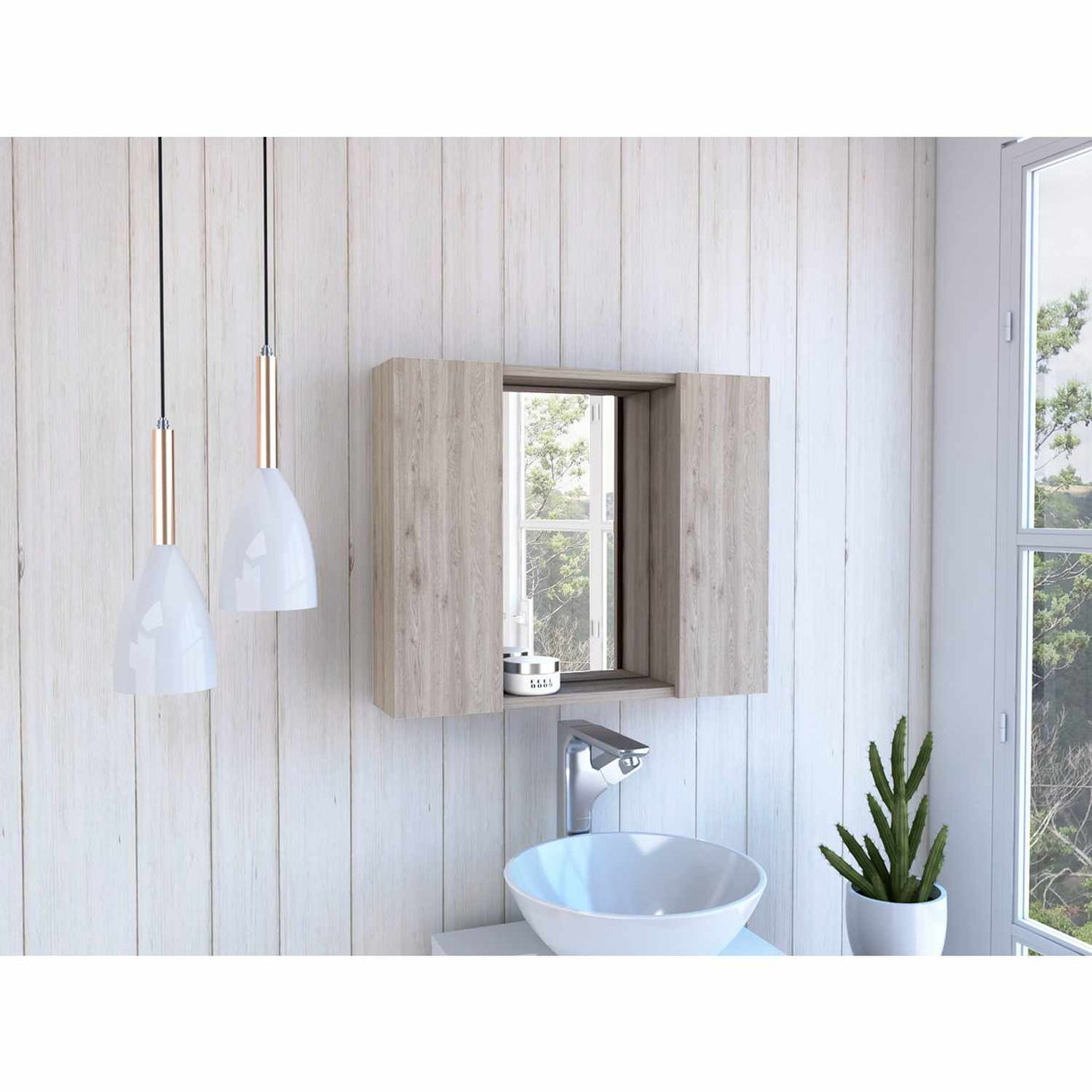 Gabinete de Baño Artemisa Ceniza 60x50cm Cuadrado con Espejo y con Cuatro Entrepaños - Gabinetes de Baño | Bylmo