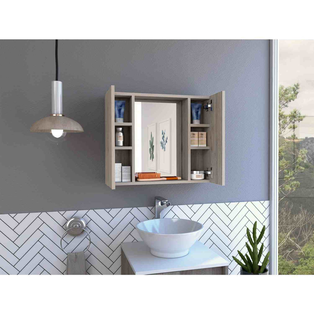 Gabinete de Baño Artemisa Ceniza 60x50cm Cuadrado con Espejo y con Cuatro Entrepaños - Gabinetes de Baño | Bylmo