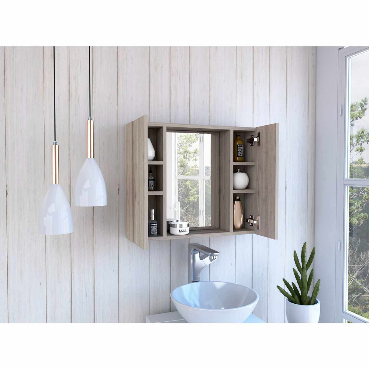 Gabinete de Baño Artemisa Ceniza 60x50cm Cuadrado con Espejo y con Cuatro Entrepaños - Gabinetes de Baño | Bylmo
