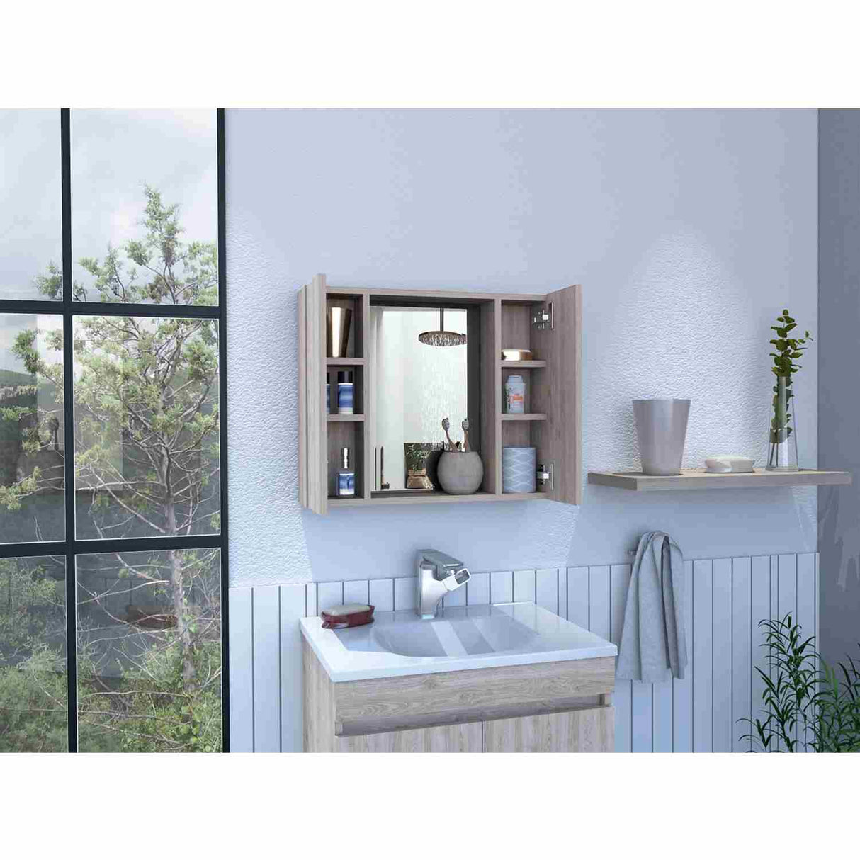 Gabinete de Baño Artemisa Ceniza 60x50cm Cuadrado con Espejo y con Cuatro Entrepaños - Gabinetes de Baño | Bylmo