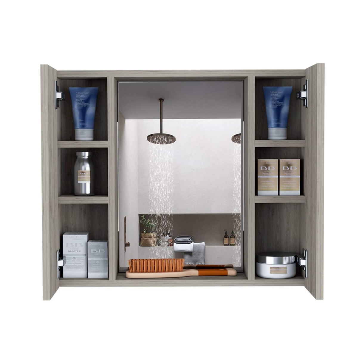 Gabinete de Baño Artemisa Ceniza 60x50cm Cuadrado con Espejo y con Cuatro Entrepaños - Gabinetes de Baño | Bylmo