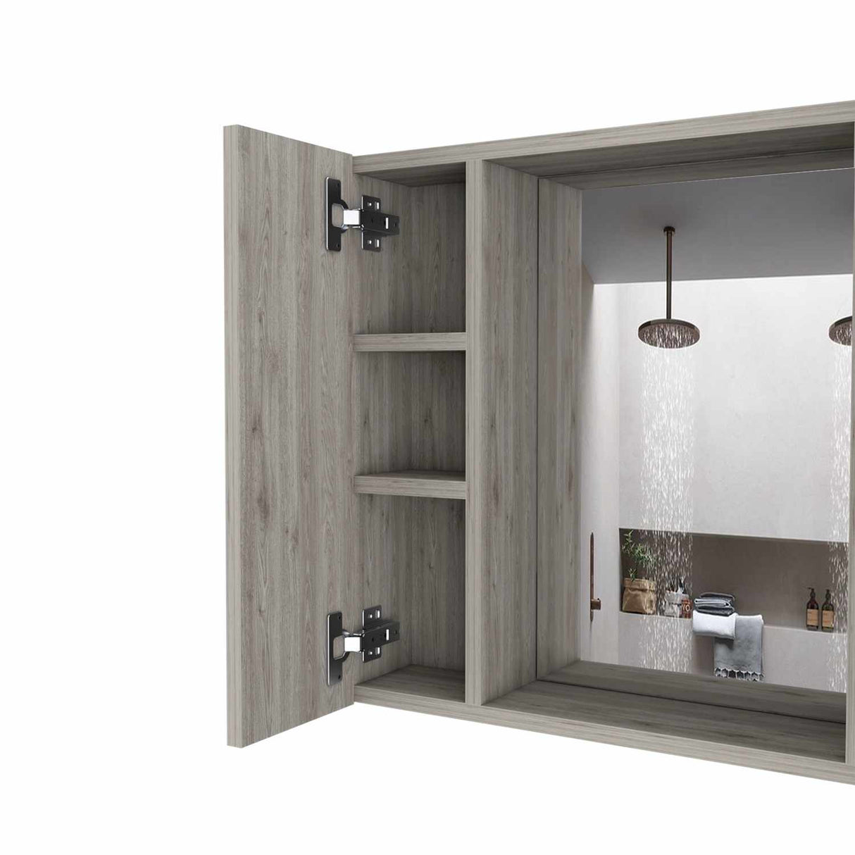 Gabinete de Baño Artemisa Ceniza 60x50cm Cuadrado con Espejo y con Cuatro Entrepaños - Gabinetes de Baño | Bylmo
