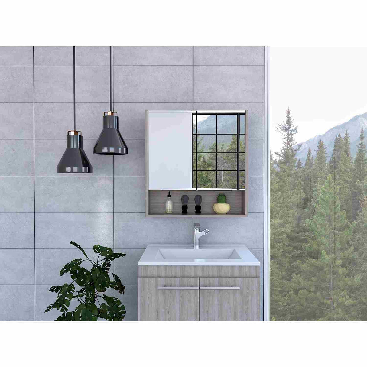 Gabinete de Baño Jaspe Ceniza 60x63cm Cuadrado con Espejo y con Tres Entrepaños - Gabinetes de Baño | Bylmo