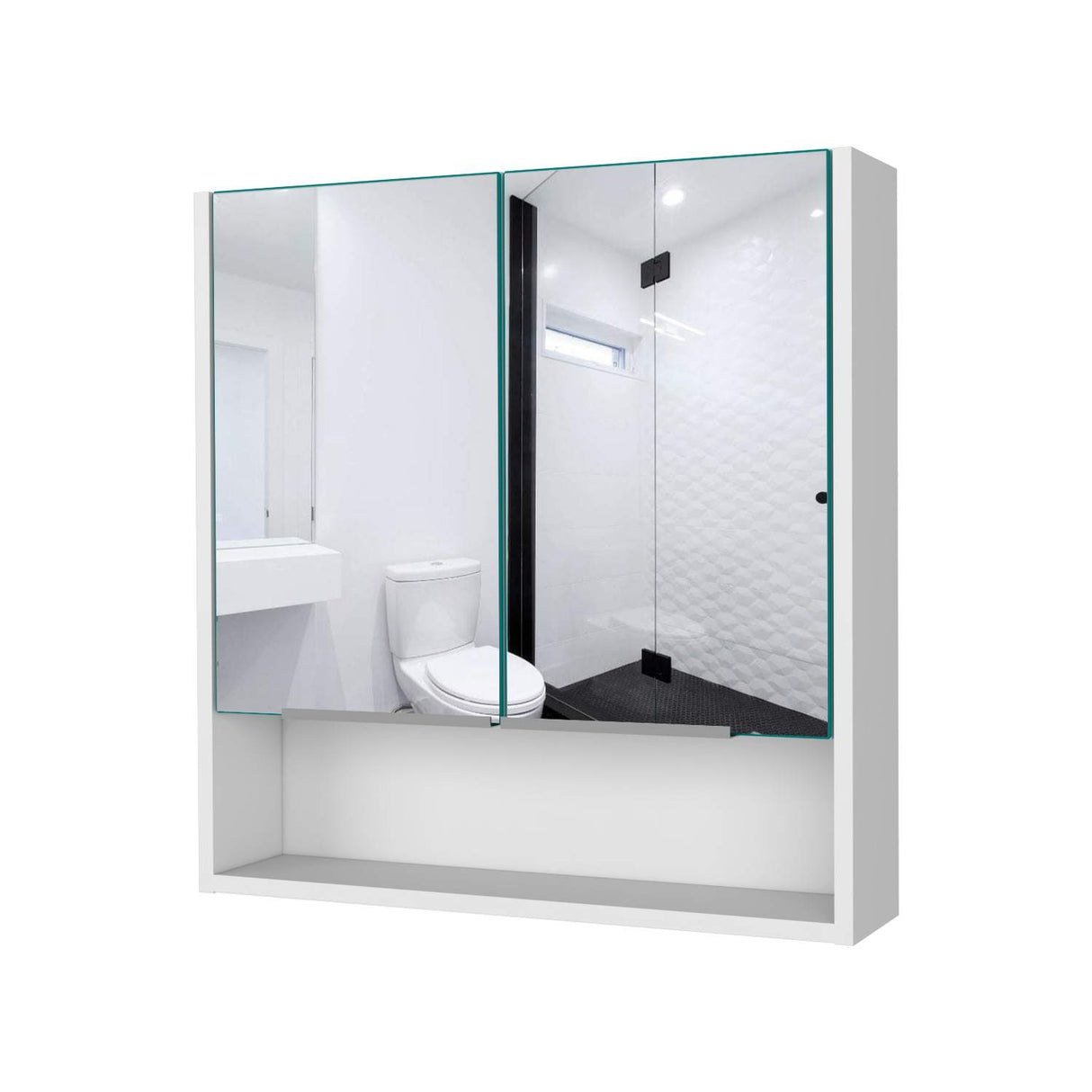 Gabinete de Baño Jaspe Blanco 60x63cm Cuadrado con Espejo y con Tres Entrepaños - Gabinetes de Baño | Bylmo