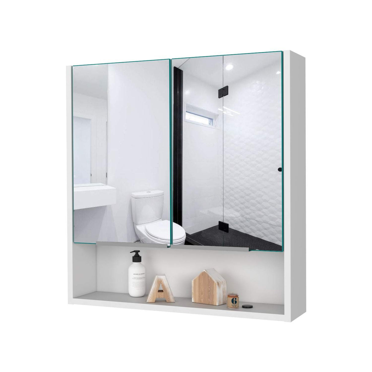 Gabinete de Baño Jaspe Blanco 60x63cm Cuadrado con Espejo y con Tres Entrepaños - Gabinetes de Baño | Bylmo