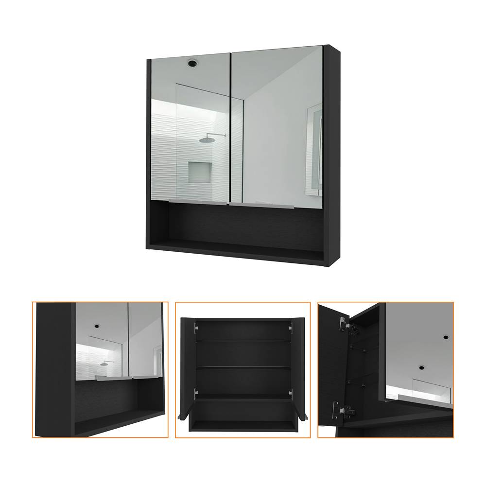 Gabinete de Baño Jaspe Wengue 60x62.5cm Cuadrado con Espejo y con Tres Entrepaños - Gabinetes | Bylmo
