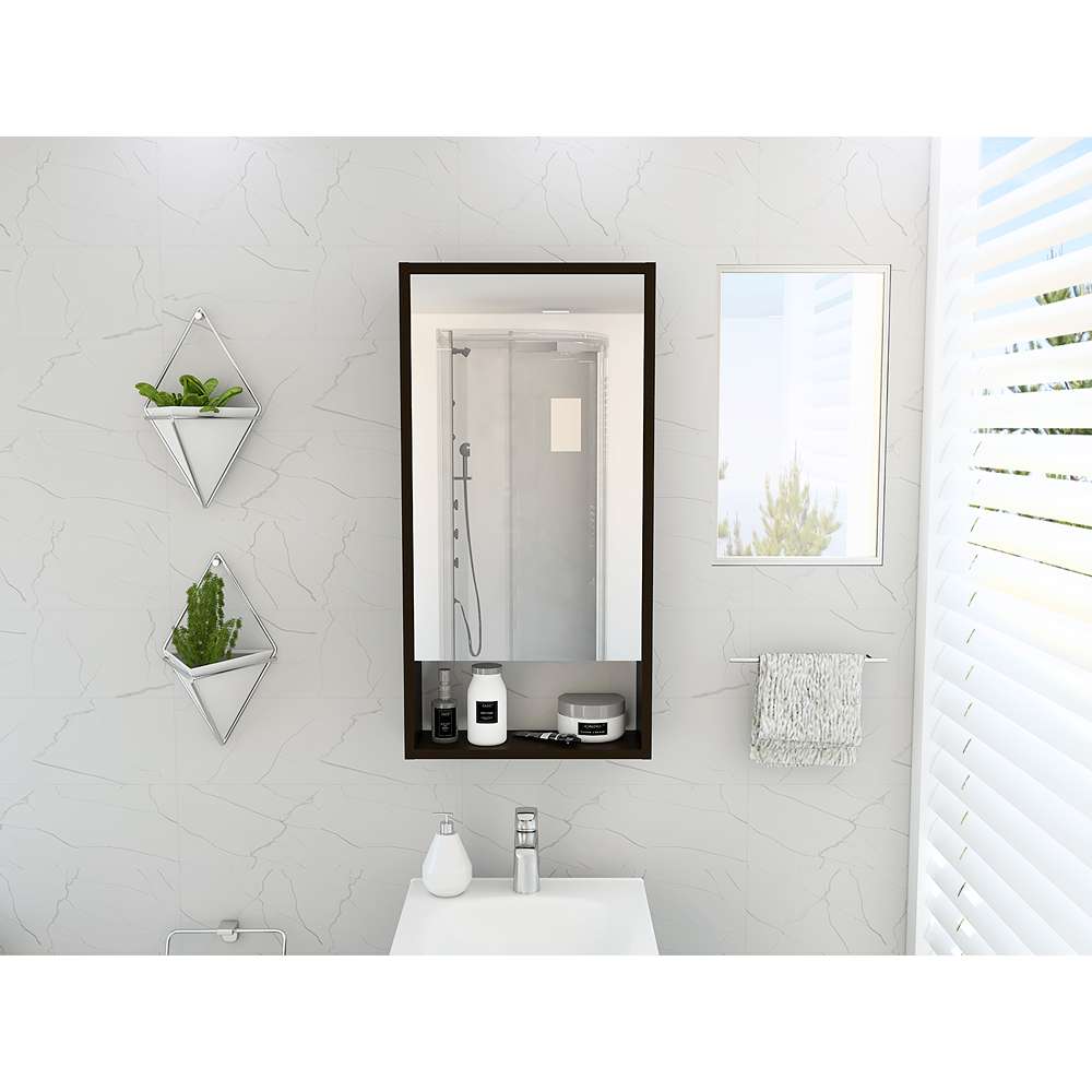 Gabinete de Baño Mariana Wengue 45.5x90cm Rectangular con Espejo y con Dos Entrepaños - Gabinetes | Bylmo
