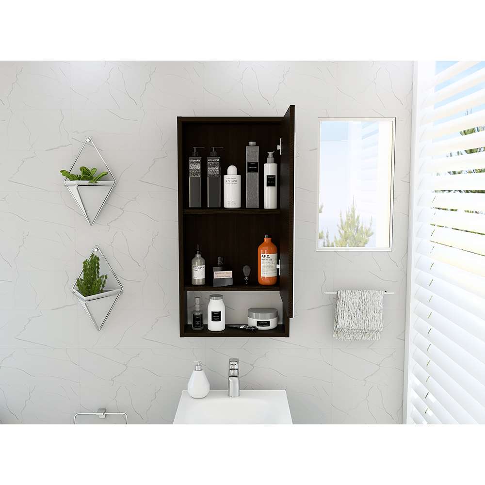 Gabinete de Baño Mariana Wengue 45.5x90cm Rectangular con Espejo y con Dos Entrepaños - Gabinetes | Bylmo