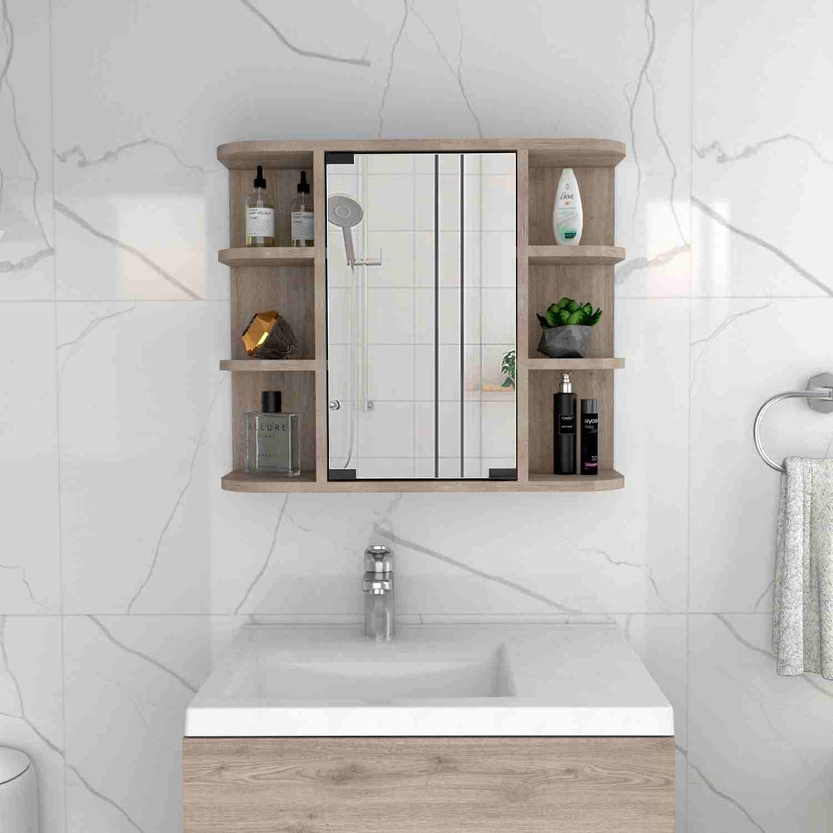 Gabinete de Baño Milan Ceniza 60x50cm Cuadrado con Espejo y con Cuatro Entrepaños - Gabinetes de Baño | Bylmo