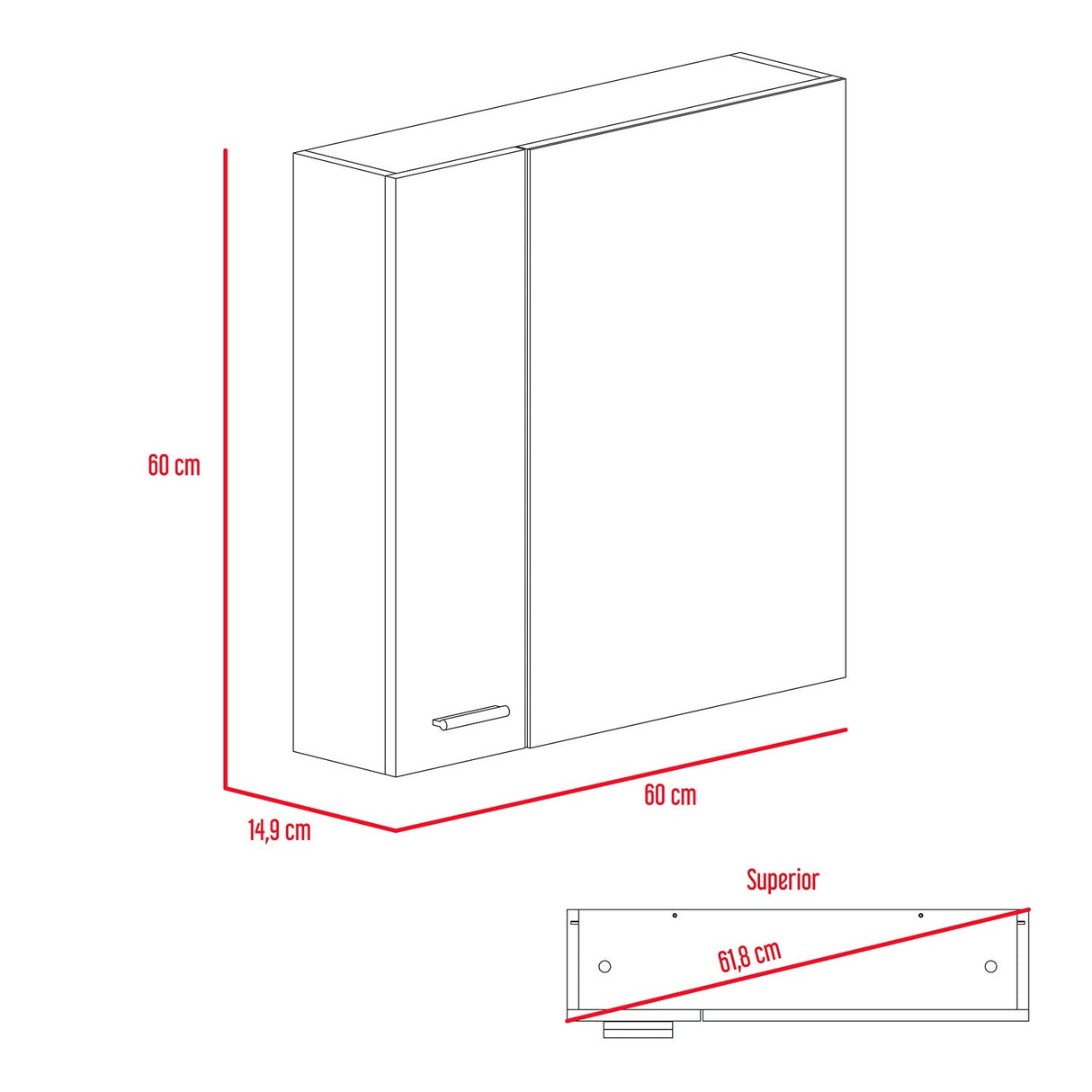 Gabinete de Baño Sines Duna 60x60cm Cuadrado con Espejo y con Dos Entrepaños - Gabinetes de Baño | Bylmo