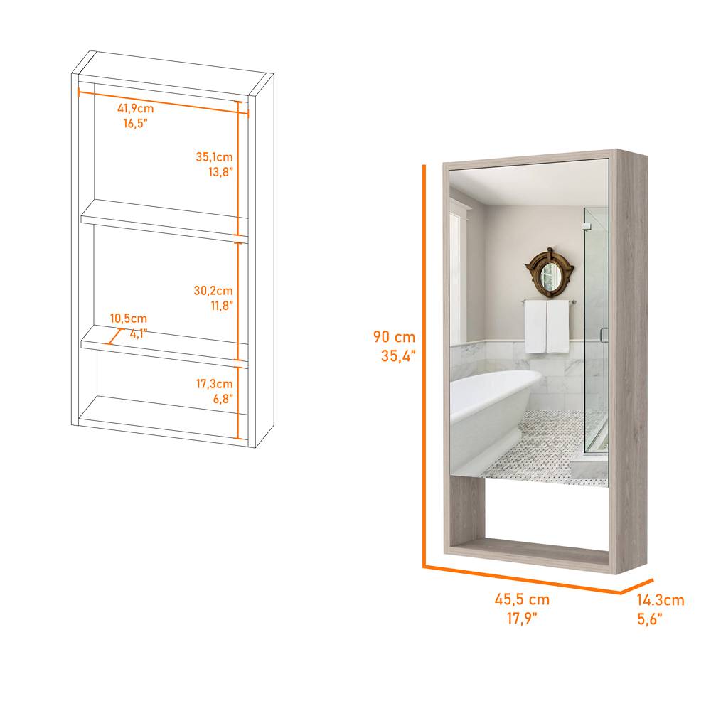 Gabinete de Baño Mariana Ceniza 45.5x90cm Rectangular con Espejo y con Dos Entrepaños - Gabinetes | Bylmo