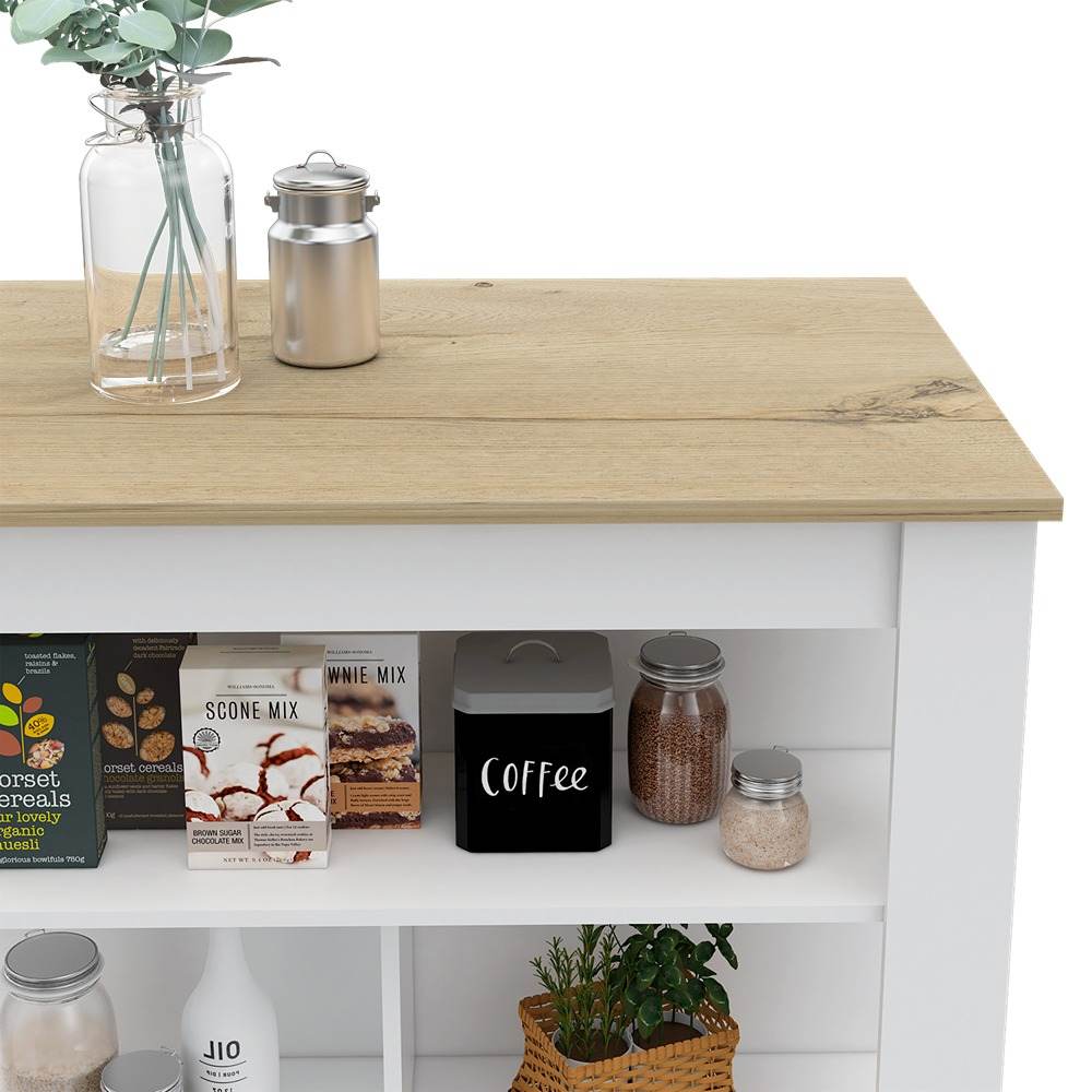 Isla de Cocina Cala Blanco Duna 103 cm con Entrepaños - Barras y Muebles Auxiliares | Bylmo