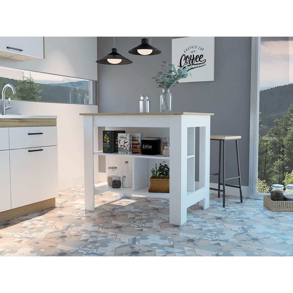 Isla de Cocina Cala Blanco Duna 103 cm con Entrepaños - Barras y Muebles Auxiliares | Bylmo