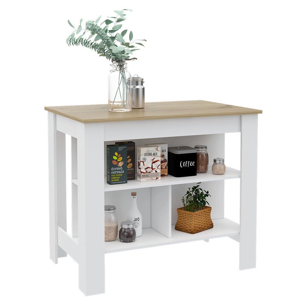 Isla de Cocina Cala Blanco Duna 103 cm con Entrepaños - Barras y Muebles Auxiliares | Bylmo