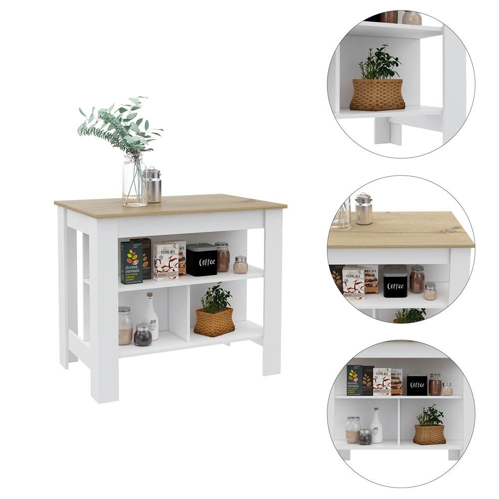 Isla de Cocina Cala Blanco Duna 103 cm con Entrepaños - Barras y Muebles Auxiliares | Bylmo