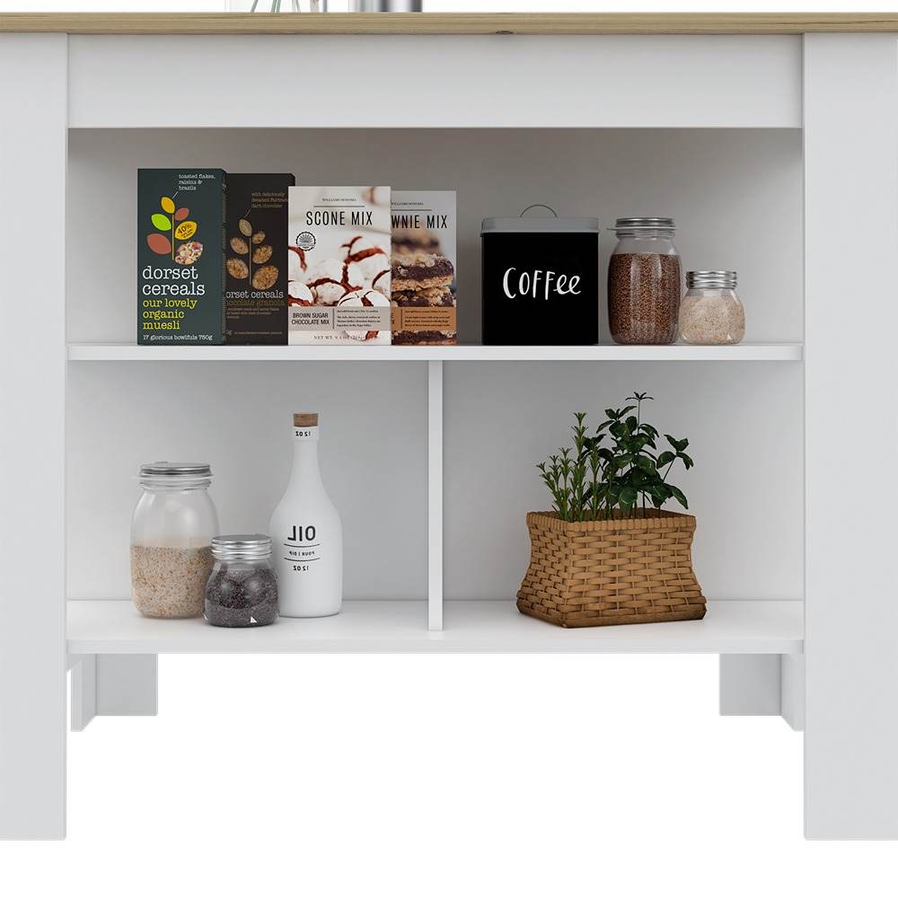 Isla de Cocina Cala Blanco Duna 103 cm con Entrepaños - Barras y Muebles Auxiliares | Bylmo