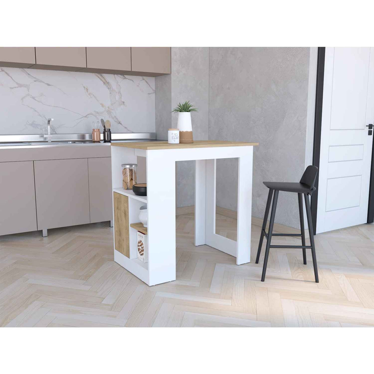 Isla de Cocina Stirling Blanco 92x91cm con Dos Entrepaños y Tres Compartimientos - Barras y Muebles Auxiliares | Bylmo