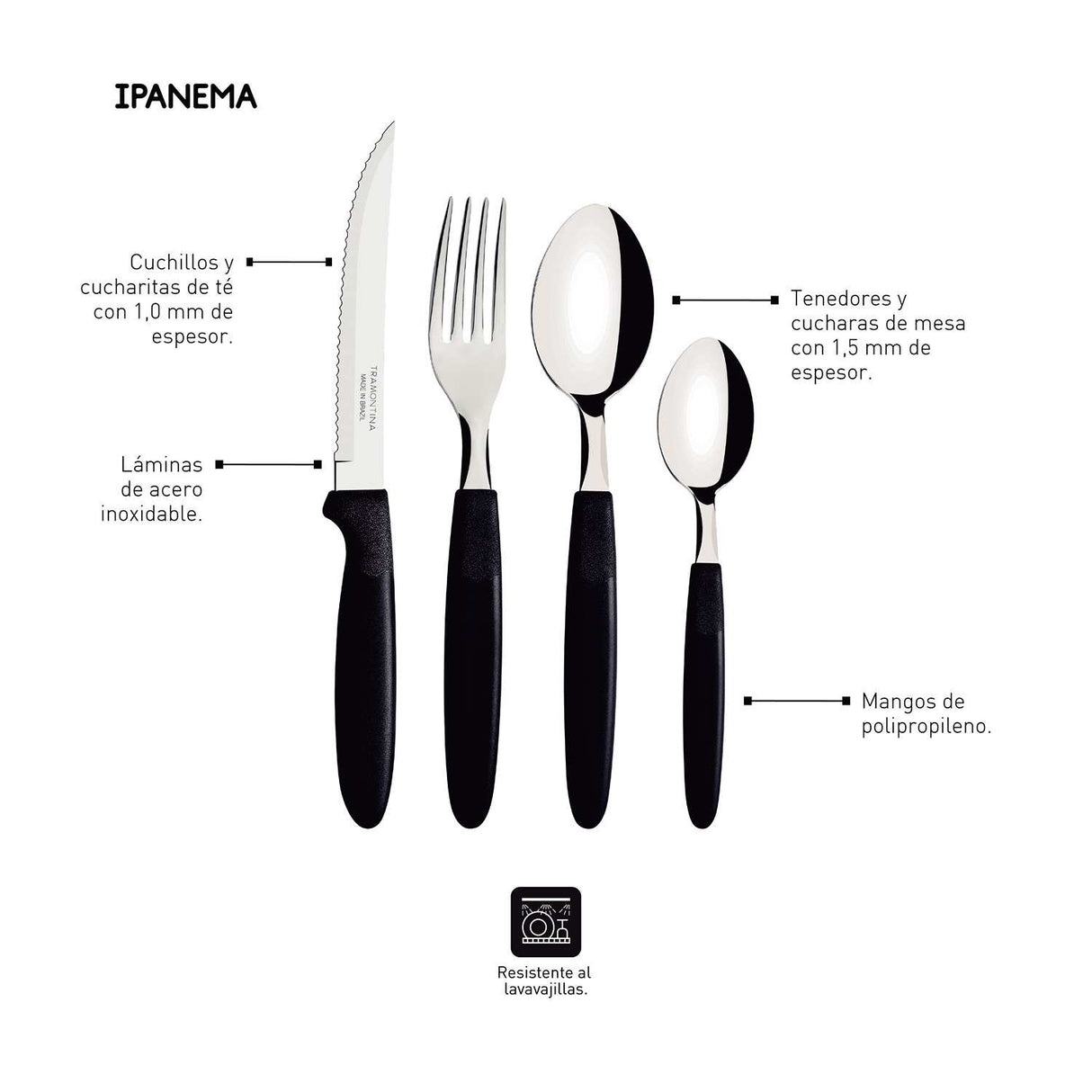 Juego de Cubiertos Ipanema Grafito 20x29cm de 24 Piezas Apto para Lavavajillas - Utensilios y Accesorios | Bylmo