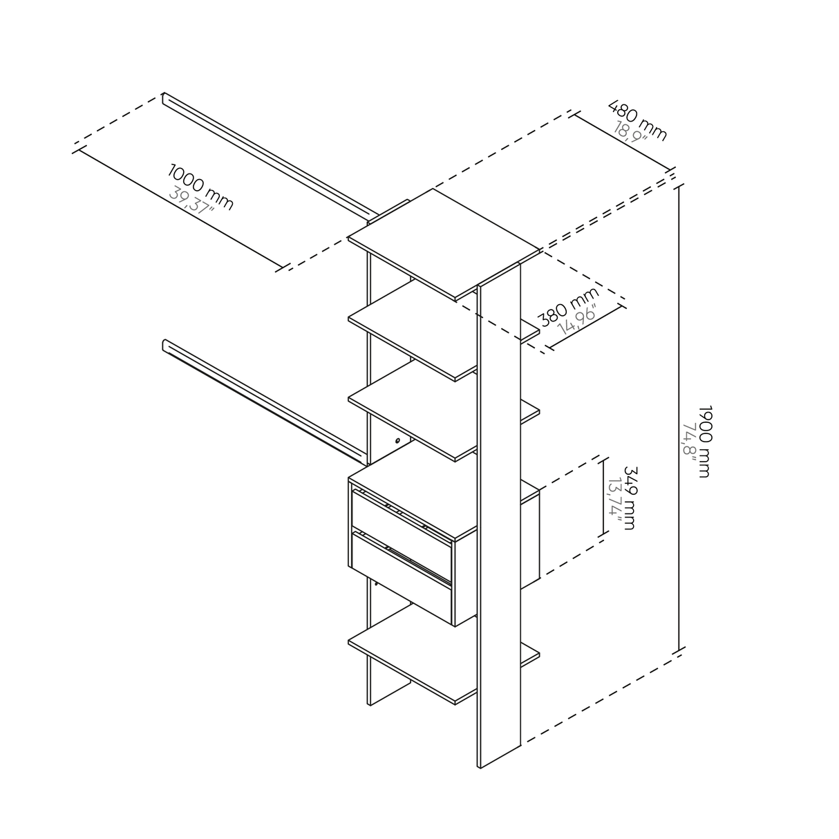 Closet Coñac 148x190cm con 2 Cajones con 4 Entrepaños - Closets | Bylmo