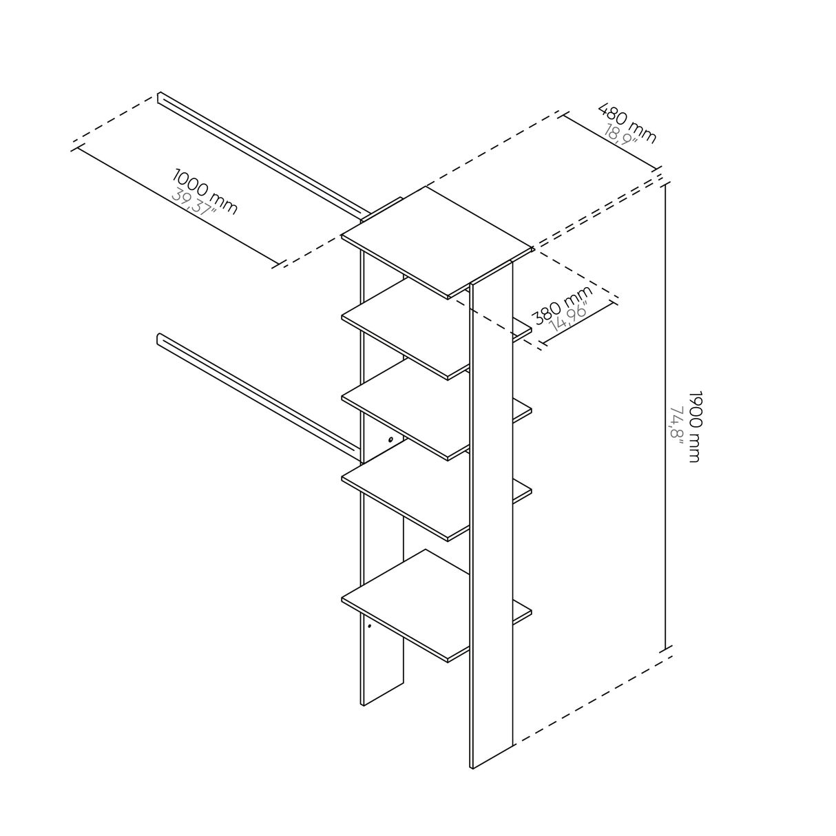 Closet Duna 50x190cm sin Cajones con 5 Entrepaños - Closets | Bylmo