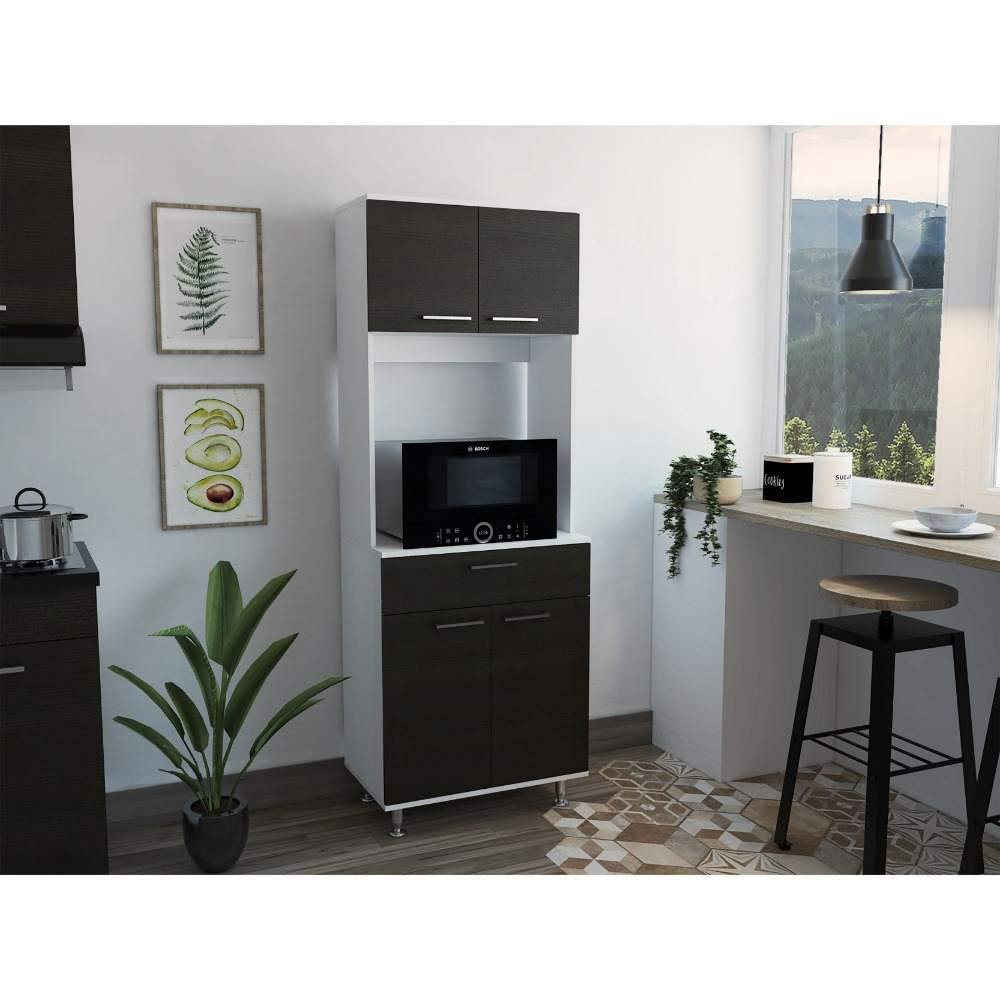 Alacena Norwich Wengue y Blanco 65 cm con Cuatro Puertas y Un Cajón - Muebles Organizadores | Bylmo