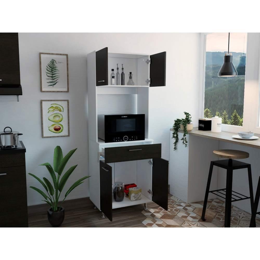 Alacena Norwich Wengue y Blanco 65 cm con Cuatro Puertas y Un Cajón - Muebles Organizadores | Bylmo